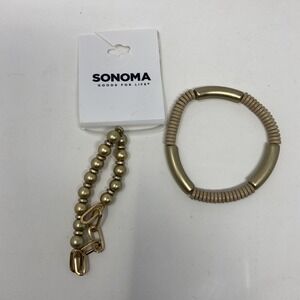 SONOMA Gold Tone‎ Beaded Link & Stretch Bracelet Set 2 Pcs Fashion Jewelry NWT